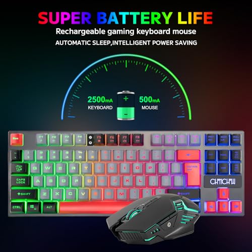 Wireless TKL Keyboard Mouse Combo Rechargeable LED Backlit for PC Laptop PS4 PS5 Switch N584