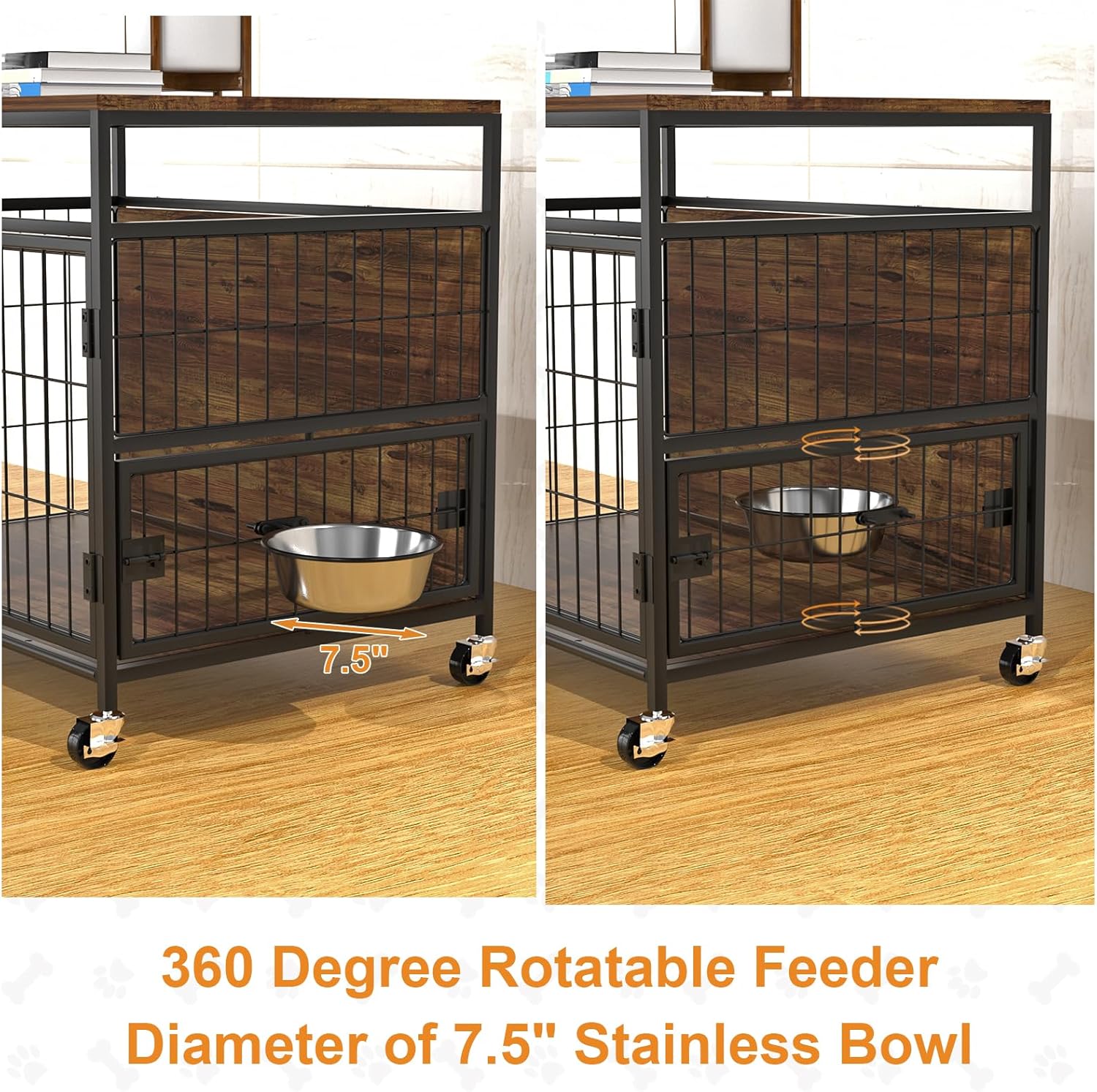 Wooden Dog Crate Furniture with Wheels, Double Doors, 31" B720006