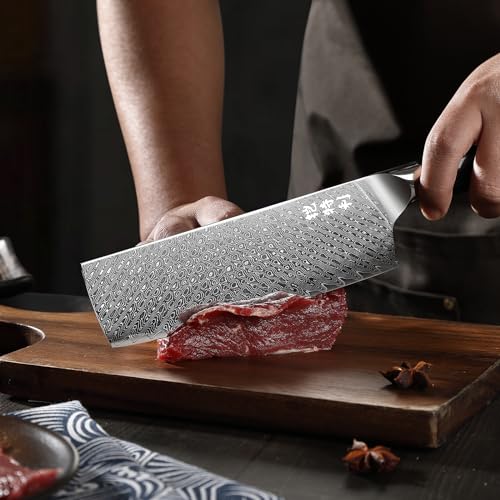 Japanese Damascus Usuba & Nakiri Knife 7 Inch VG10 Steel with Pakkawood Handle Y141