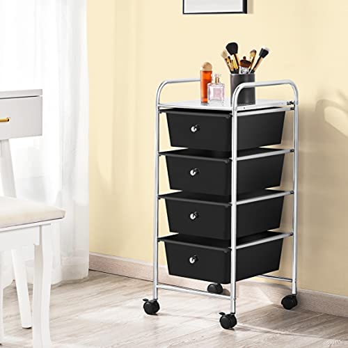 Yaheetech 4 Drawer Rolling Plastic Storage Cart on Wheels, Black G662570