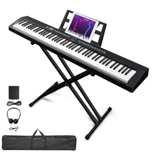 Ktaxon Weighted Keyboard Piano 88 Keys Digital Piano with Stand, Bag, Pedal, Headphones and MIDI Bluetooth M8426