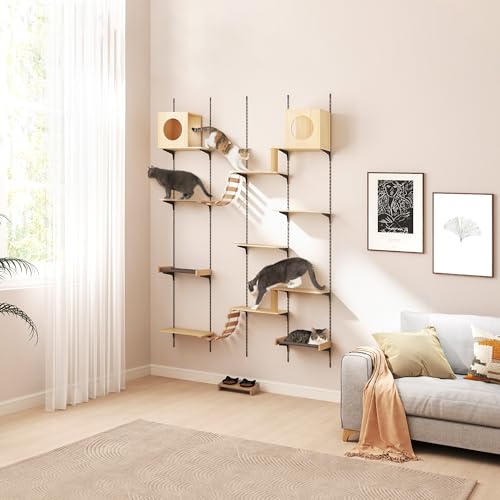 COZIWOW Wall-Mounted Cat Climber 25-Piece Set with Shelves, House & Scratching Board W367631