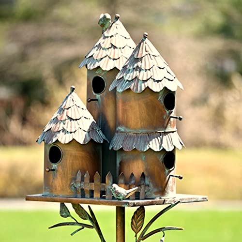 Large Copper Multi-Birdhouse Stakes for 4 Bird Families A740