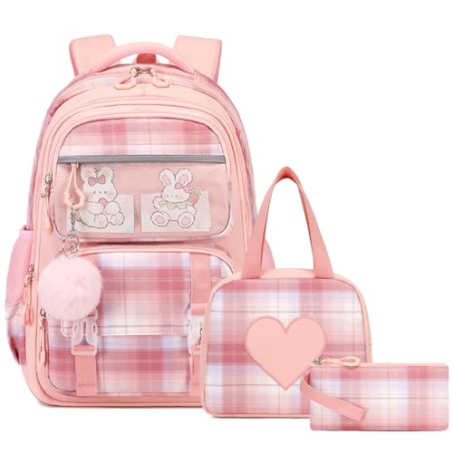 Bevalsa School Backpack for Girls, Backpack with Lunch Box Kids Girls, Cute Bookbag for Girls Kids Teens Elementary Middle High School College Student Casual Travel Daypack Children Schoolbag (Purple)