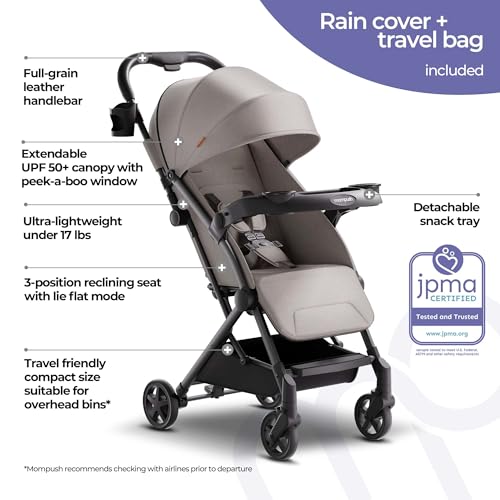 Mompush Lithe V2 Lightweight Stroller with Snack Tray, Travel Bag Included E2771