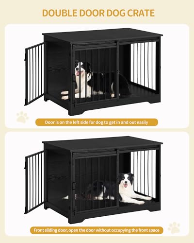 Dog Crate Furniture with Barn Door for Small Medium Dogs, Rustic Brown P911