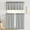 jinchan Floral Kitchen Curtains Set Linen Tier Curtains and Valance Farmhouse Small Window Curtains 24 Inch Length Cafe Curtains for Living Room Bathroom Rod Pocket 3 Pieces Set Blue on Beige