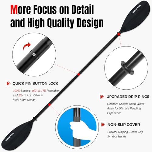 Kayak Paddles with Alloy Shaft and PP Blade, Adjustable 230-250 cm E1062