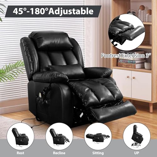 EDILLY Genuine Leather Power Lift Recliner Chair with Massage and Heating, Brown C901