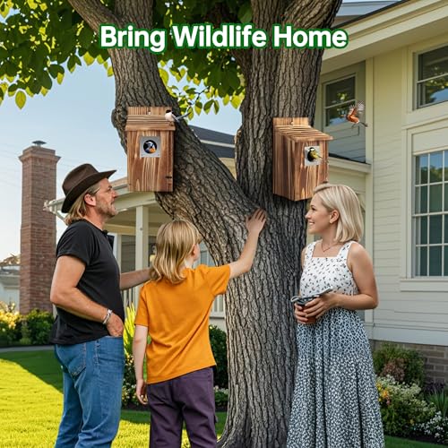 2 Pack Bird Houses for Outside with Metal Predator Guard, Carbonized Wooden Nesting Boxes G2616