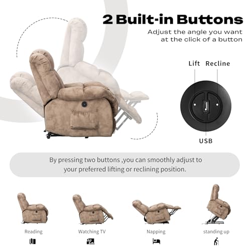 CANMOV Dual Motor Power Lift Recliner Chair for Elderly, Extra-Wide Seat, Heated Massage, Grey Fabric C219