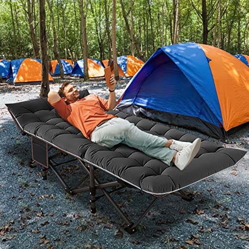 ABORON Folding Camping Cot with Mat for Adults, Heavy Duty Outdoor Bed with Carry Bag C211720