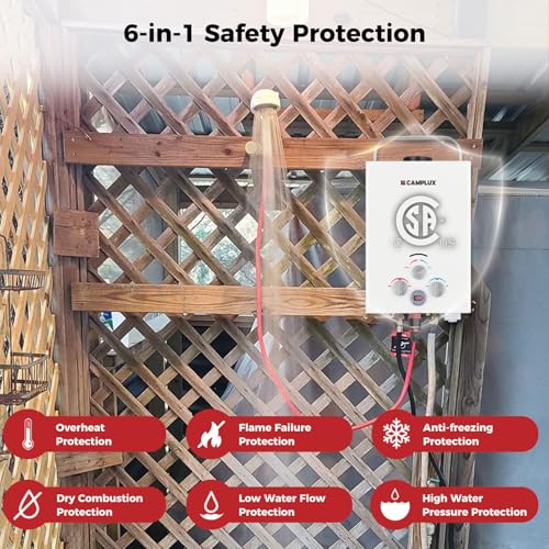 CAMPLUX 2.64 GPM Propane Portable Gas Water Heater, 68,000 BTU, White Y83276