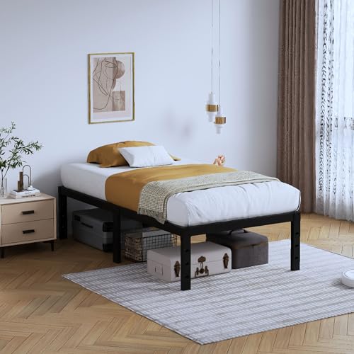 Full Metal Bed Frame 14 Inch Tall Heavy Duty Black Steel Slats Platform J736200