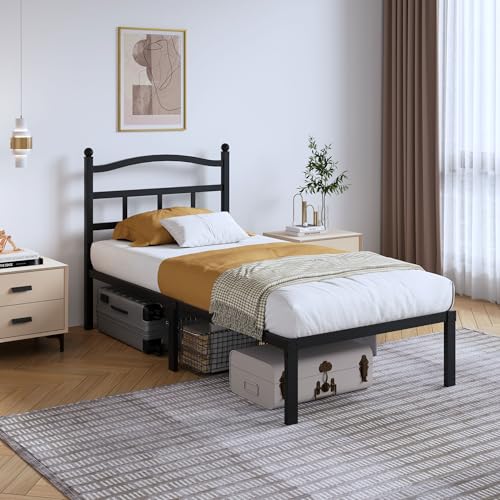 Full Metal Bed Frame 14 Inch Tall Heavy Duty Black Steel Slats Platform J736200