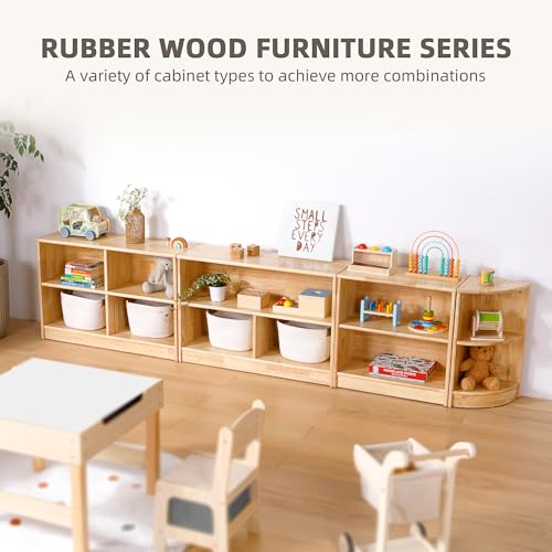 Rubber Wood 3-Compartment Storage Cabinet, 2-Tier Toy Organizer for Kids Room I3900