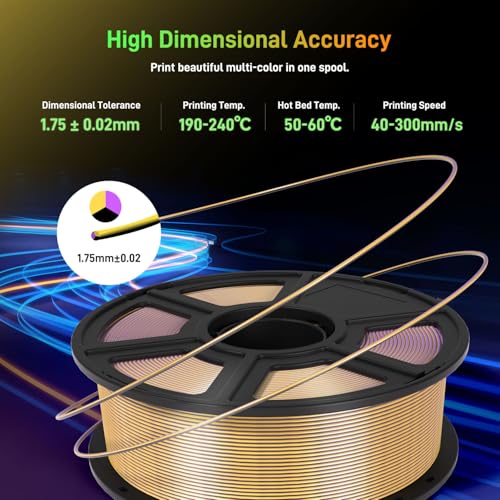 FLASHFORGE Silk PLA 3D Printer Filament 1.75mm 1KG, Multicolored Gradient V83097
