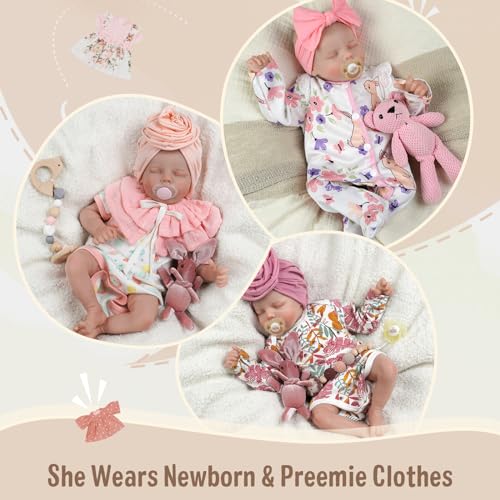 JIZHI Lifelike Reborn Baby Doll Girl 17-Inch Poseable Full Vinyl Body with Feeding Kit D92518