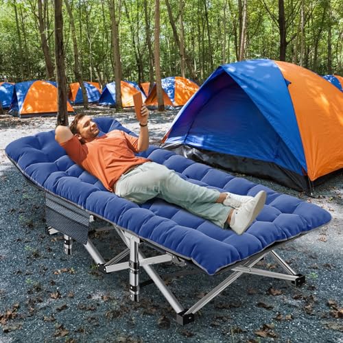 ABORON Folding Camping Cot with Mat for Adults, Heavy Duty Outdoor Bed with Carry Bag C211720