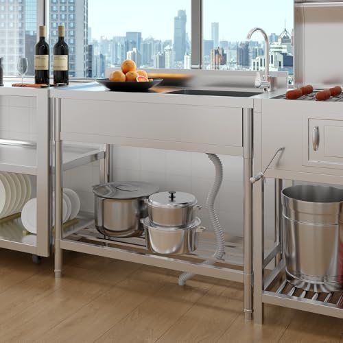 Stainless Steel Freestanding Utility Sink with Faucet and Drainboard E709258