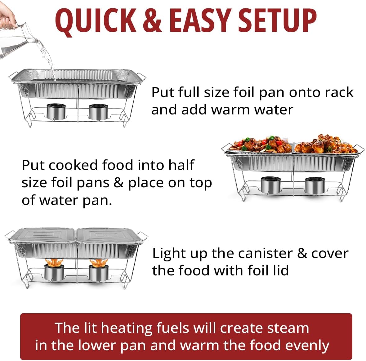 Disposable Chafing Dish Buffet Set, 33 Piece with Food Warmers and Fuel Cans L141