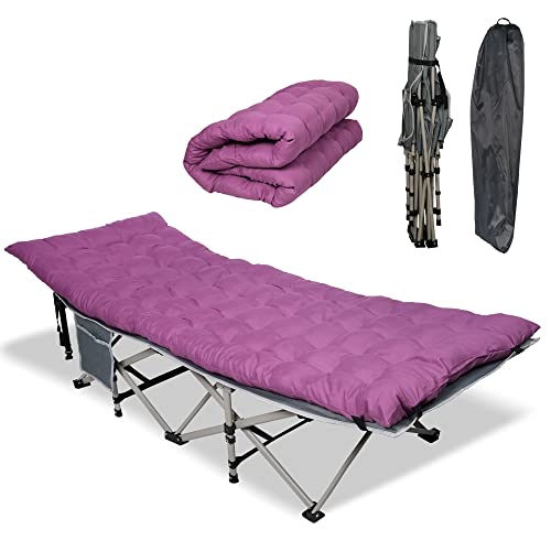 Folding Sleeping Cots for Adults, Camping Cots for Adults with Pillow Side Pocket, Camp Cot Bed with Carry Bag Lightweight & Portable for Camping Traveling Hiking, Blue
