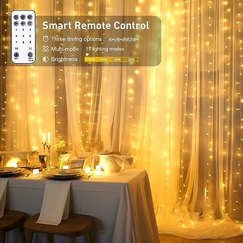 JMEXSUSS 300 LED Remote Control Christmas Curtain Lights, Warm White V64841