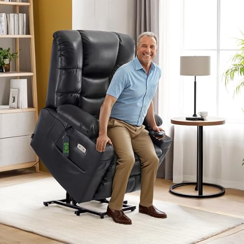 MCombo Large Triple Motor Power Lift Recliner Chair with Massage and Dual Heating, Faux Leather, Dark Brown X979