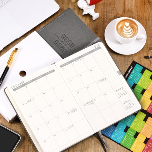 2024-2025 Weekly Monthly Planner, Saffiano Leather, Brown D872