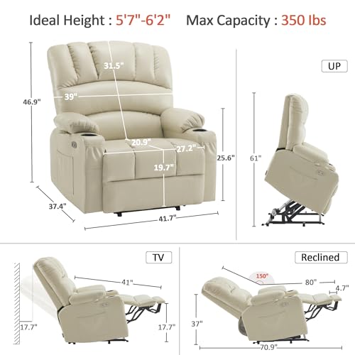 MCombo Oversized Power Lift Recliner Chair for Elderly with Heat and Massage, Faux Leather, Dark Brown N537