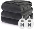 Sunbeam Ultra Plush Electric King Heated Blanket with Dual Zone 12 Heat Settings 2-Controllers Machine Washable, King (Slate Grey) (Slate Grey)