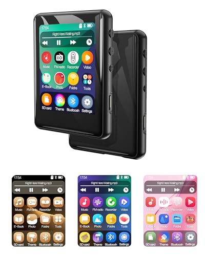 32GB MP3 Player with Bluetooth 5.3, Full Touch Screen Mp3 Mp4 Music Player Built-in Speaker,FM Radio,Voice Recorder,Ebook,Support 256GB TF Card,Shuffle. Earphones Included…
