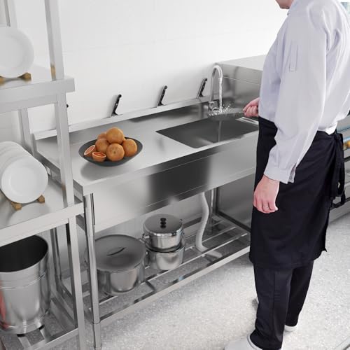 Stainless Steel Freestanding Utility Sink with Faucet and Drainboard E709258