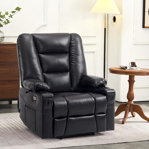 MCombo Small Power Lift Recliner Chair with Massage and Heat, Faux Leather, Dark Brown E441