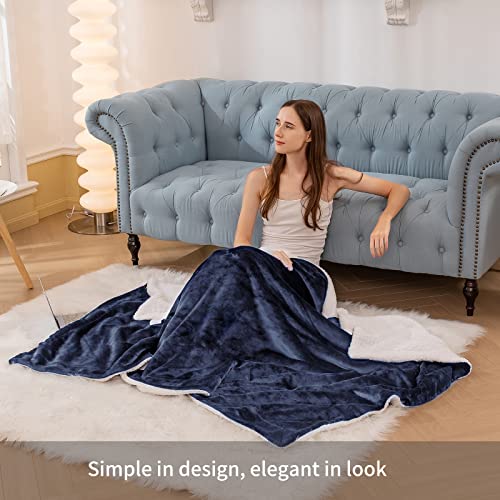 Aisbo Warm Throw Blanket Queen - Extra Thick Sherpa Flannel Reversible Dark Grey 90x90 Inches H362466