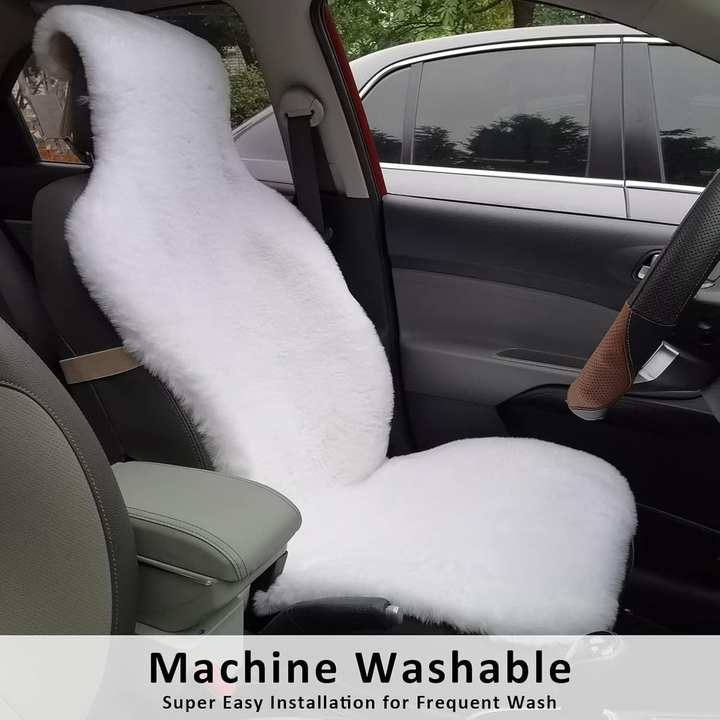 Champlus Faux Sheepskin Fur Car Seat Cover - White H6913