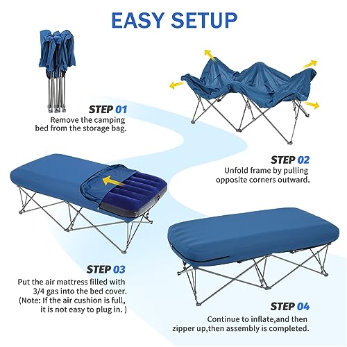 KAMPKEEPER Folding Camping Cot with Inflatable Air Mattress and Carry Bag M949