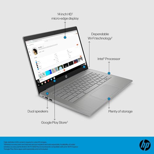 HP Chromebook 14 Laptop, 14" HD, 4GB RAM, 64GB SSD, Chrome OS, Grey A241646