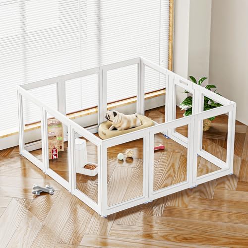 Transparent Dog Playpen with Wall Anchor, 23.6" H, 10 Panels, White N19944
