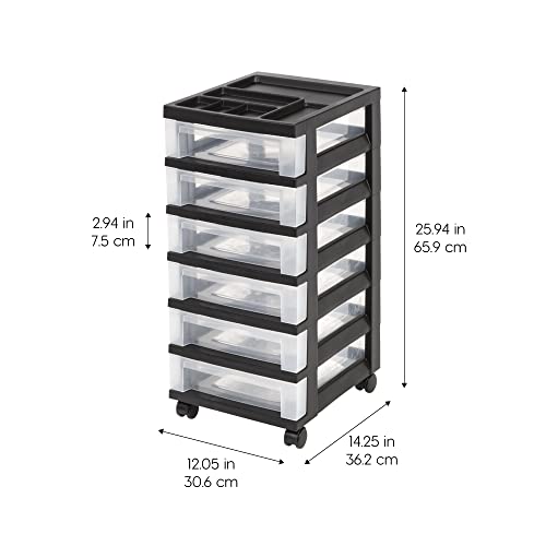 IRIS USA Plastic 10-Drawer Rolling Storage Cart with Wheels, Black/Clear T4065