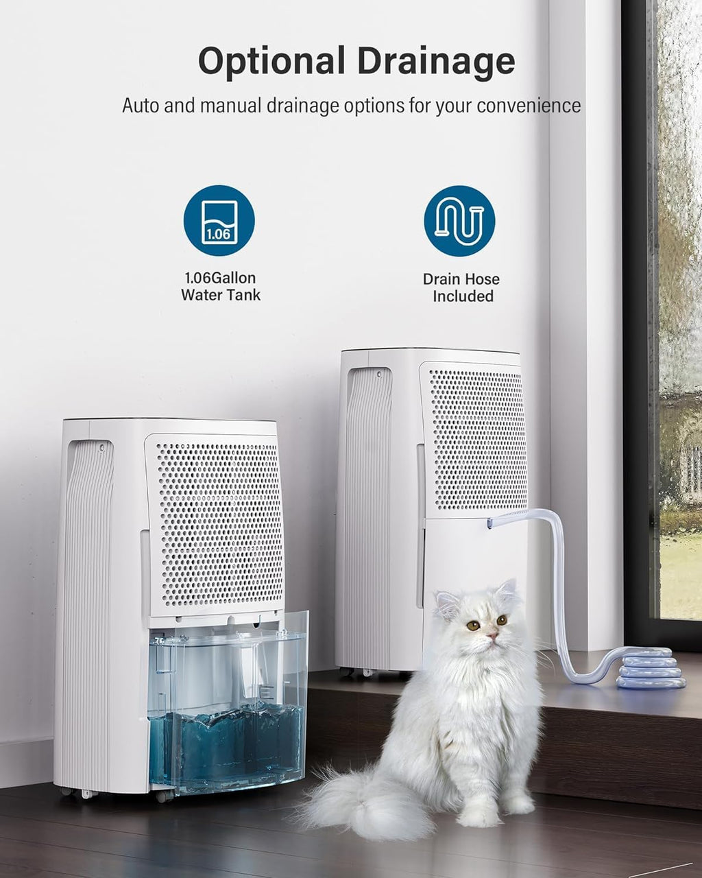 50-Pint Dehumidifier for Basement and Large Rooms, 4500 Sq. Ft, Quiet Auto Drain J509
