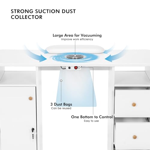 Artist Hand Manicure Table with Lockable Wheels and Storage Drawers, White Z21580