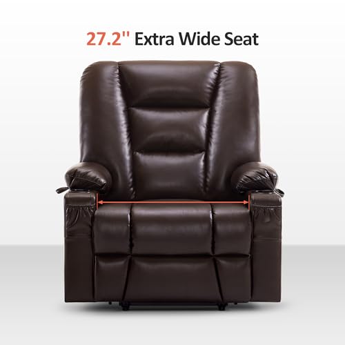 MCombo Small Power Lift Recliner Chair with Massage and Heat, Faux Leather, Dark Brown E441