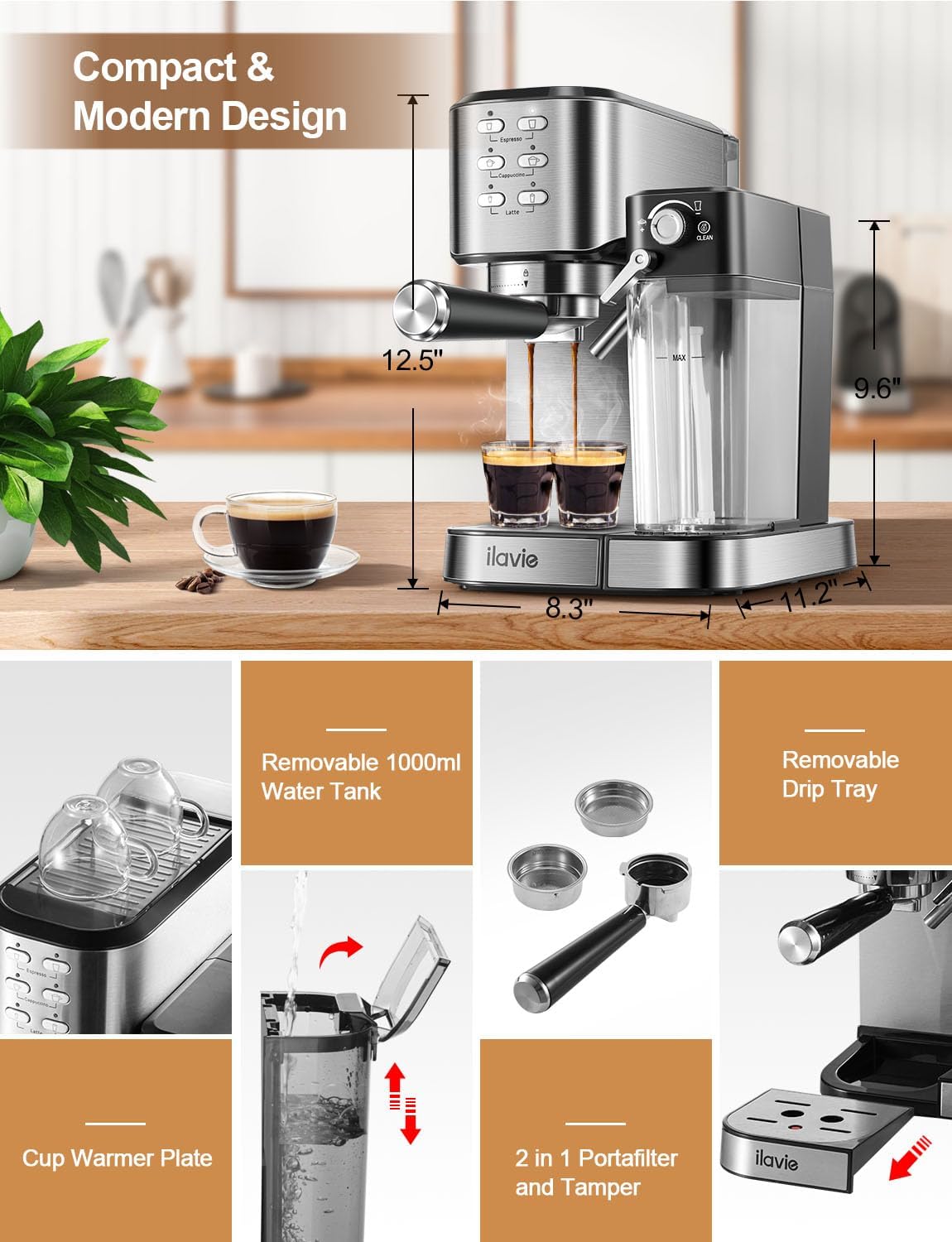 Espresso Machine 20 Bar with Milk Frother, 6 in 1 Coffee Maker B79748