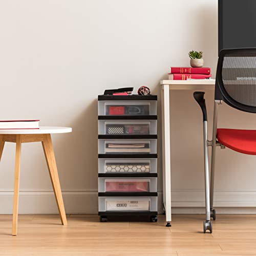 IRIS USA Plastic 10-Drawer Rolling Storage Cart with Wheels, Black/Clear T4065
