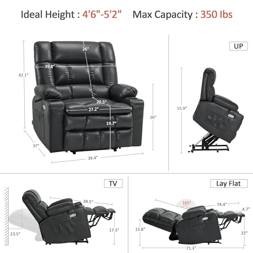 MCombo Dual Motor Power Lift Recliner Chair for Elderly with Heat and Massage, Black E570141