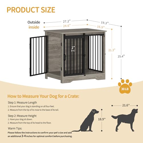 Dog Crate Furniture with Barn Door for Small Medium Dogs, Rustic Brown P911
