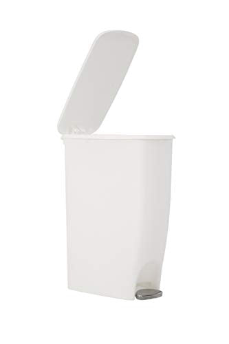 Rubbermaid Step On Lid Slim Plastic Trash Can, 11.3 Gallon, White O8305