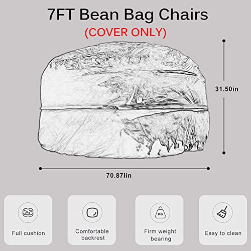 7ft Soft Fluffy Giant Fur Bean Bag Chair Cover for Adult, Round Lazy Sofa Bed Cover, Color C E82828