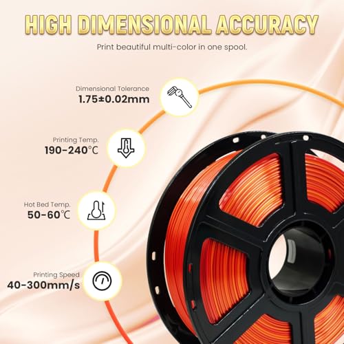 FLASHFORGE Silk PLA 3D Printer Filament 1.75mm 1KG, Multicolored Gradient V83097